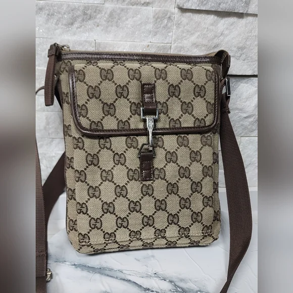 Uni Sex Brown Patterned Crossbody Bag - Picture 2 of 15